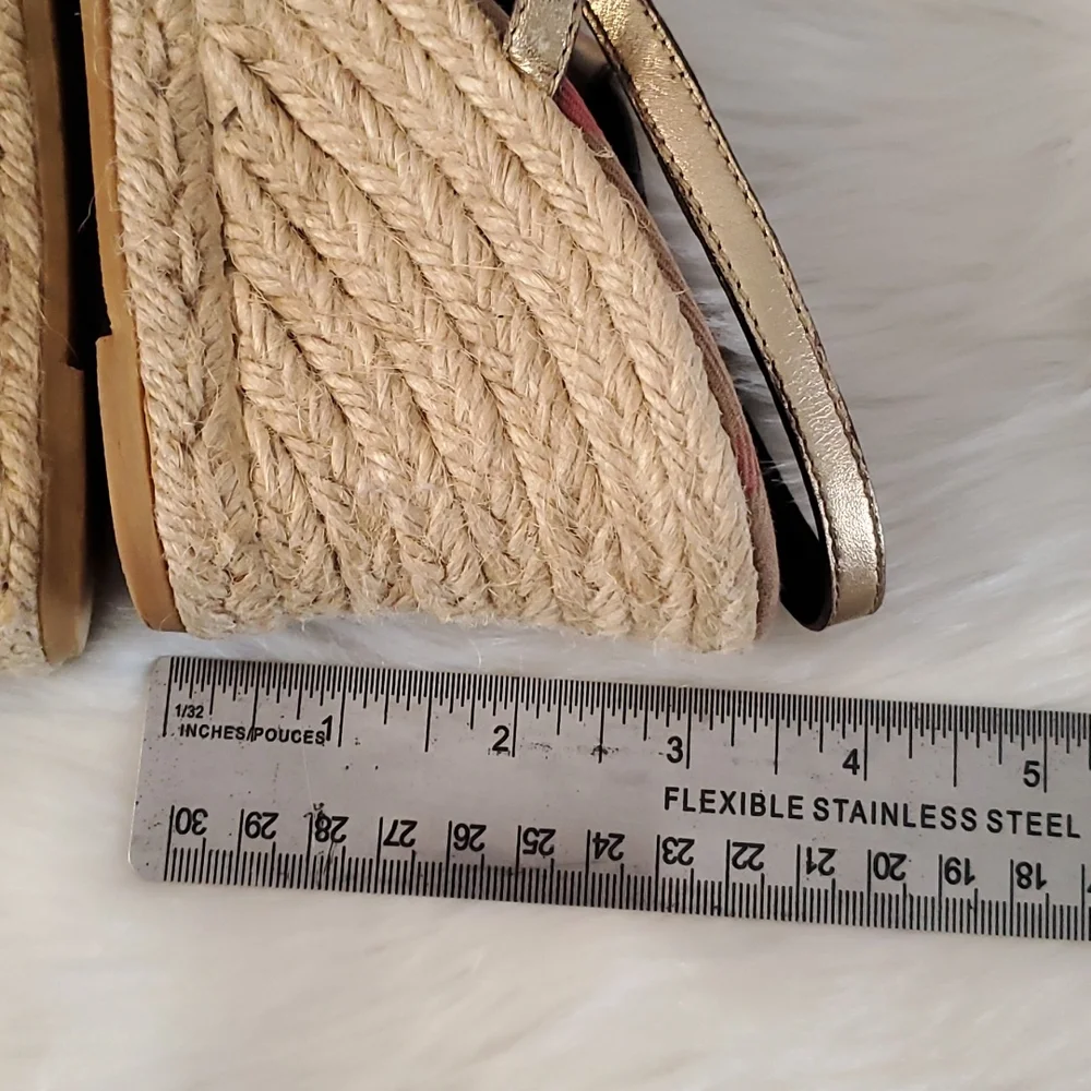 Burberry Women Espadrilles Sandals Size 40 Gold Logo Stripe